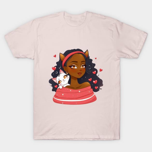 girl and cat T-Shirt by Rashcek